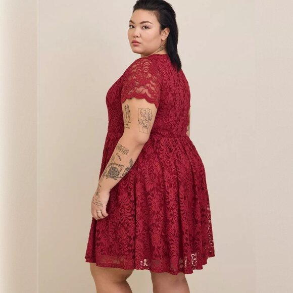 Torrid Red Mini Skater Dress Lace Fully Lined Short Ruffle Sleeve Women's 3X NWT - Picture 2 of 16